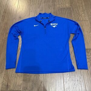 Nike SMU Mustangs Dri Fit 1/4 Zip Long Sleeve Athletic Top Women's M Royal Blue
